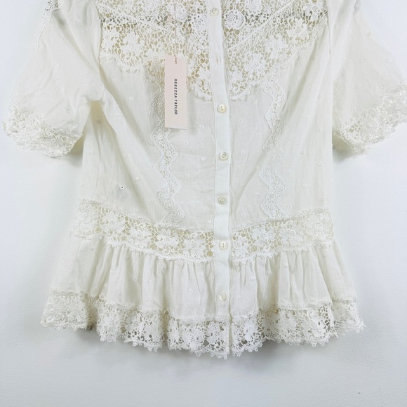 Rebecca Taylor 100% cotton BEAUTIFUL Victorian mock neck eyelet lace blouse NWT - Picture 12 of 14